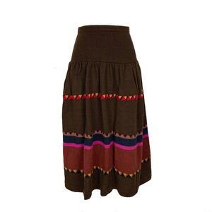 Vintage Peruvian Connection Size S 100% Alpaca Midi Skirt Aztec Stripe Pockets
